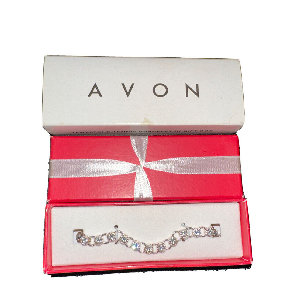 AVON JEWELTONE TENNIS BRACELET SILVER TONE CLEAR RHINESTONES IN GIFT BOX 2007